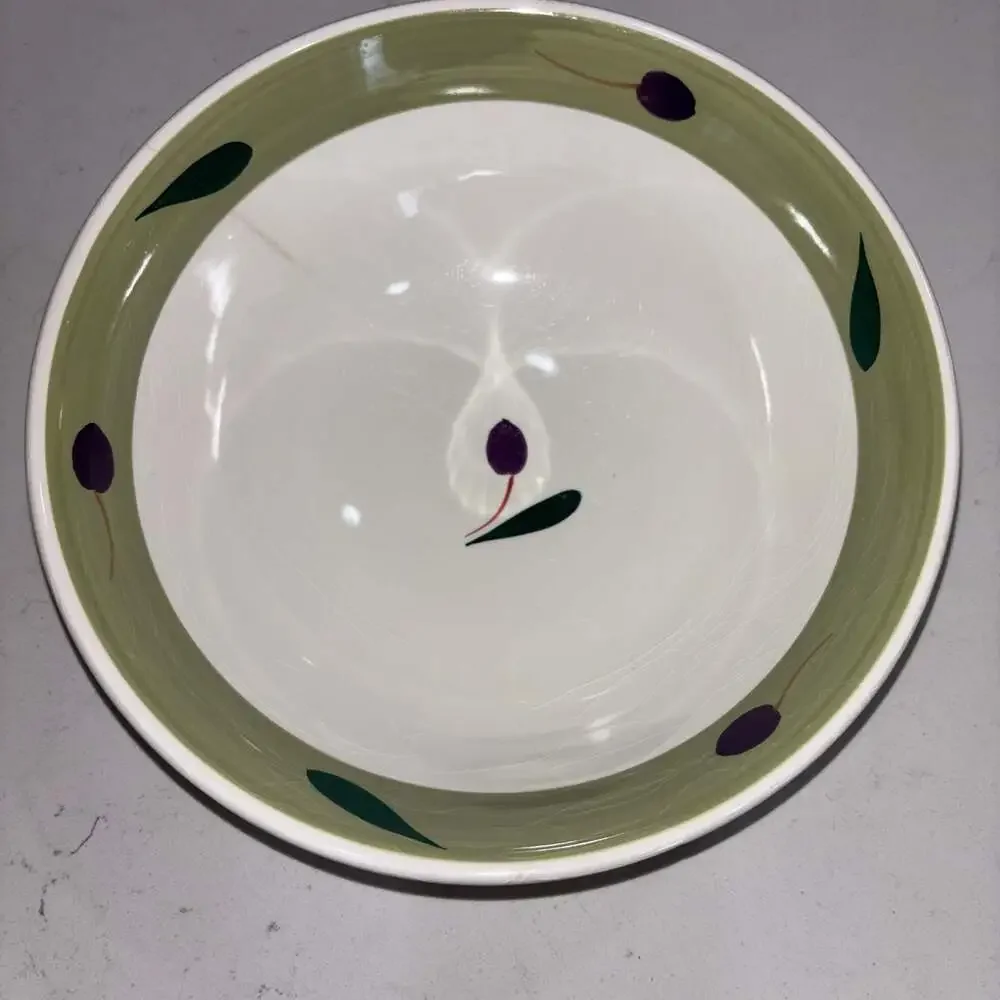 Maxam Hand Painted Italian Olive and Leaf 10-inch Serving Bowl